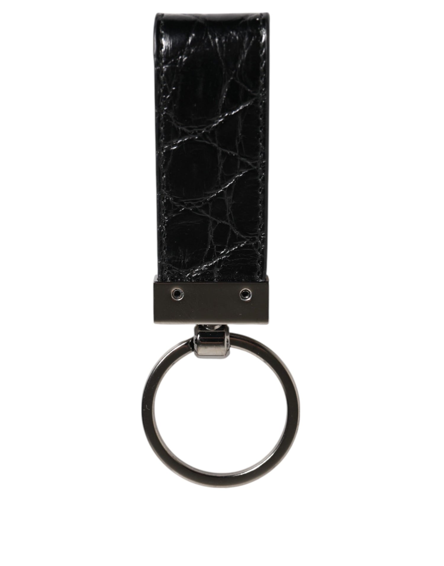 Dolce &amp; Gabbana Black Leather Logo Metal Ring Keychain Holder Men Keyring