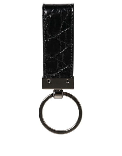 Dolce &amp; Gabbana Black Leather Logo Metal Ring Keychain Holder Men Keyring