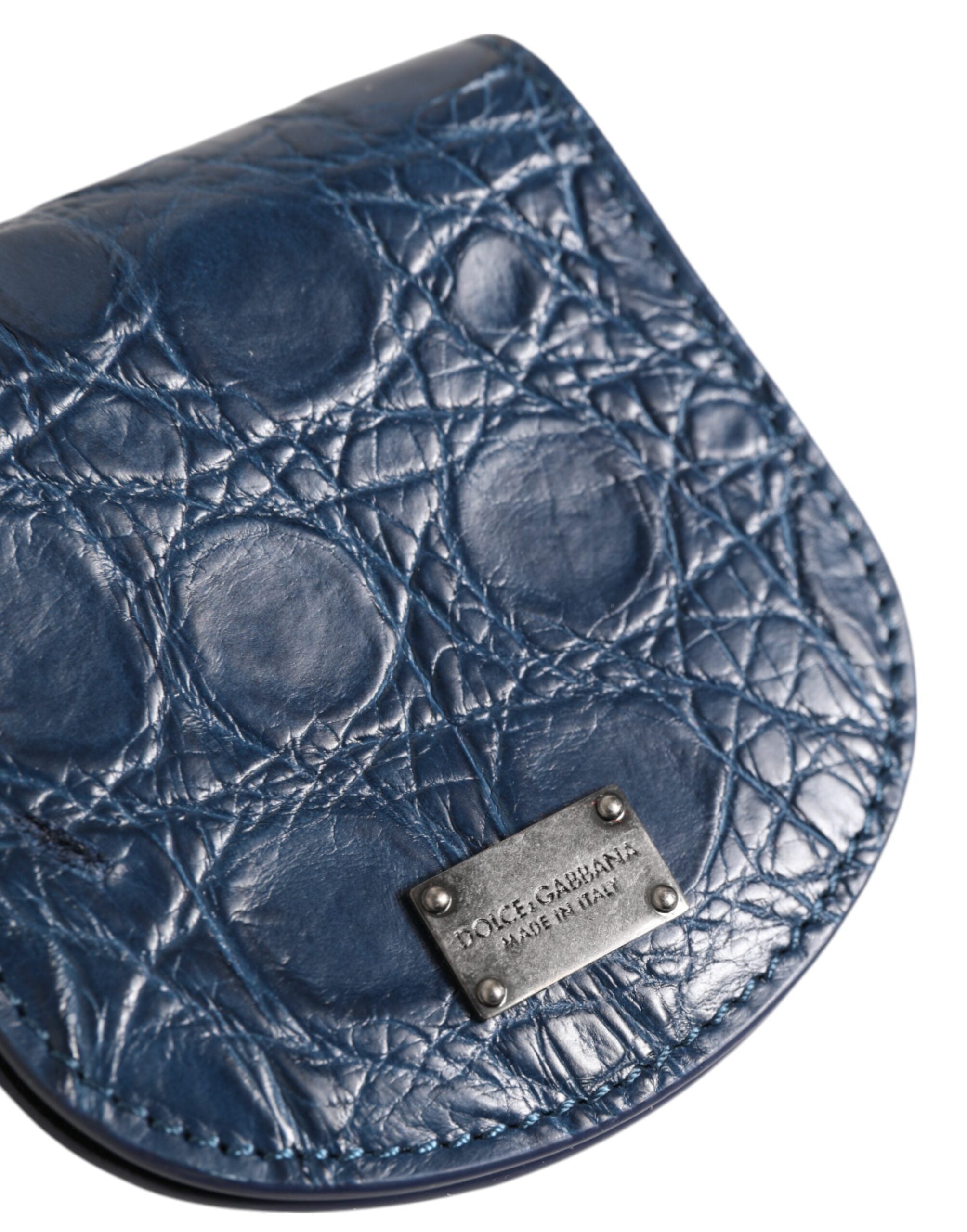 Dolce &amp; Gabbana Blue Exotic Skin Coin Condom Case Holder Pocket Wallet