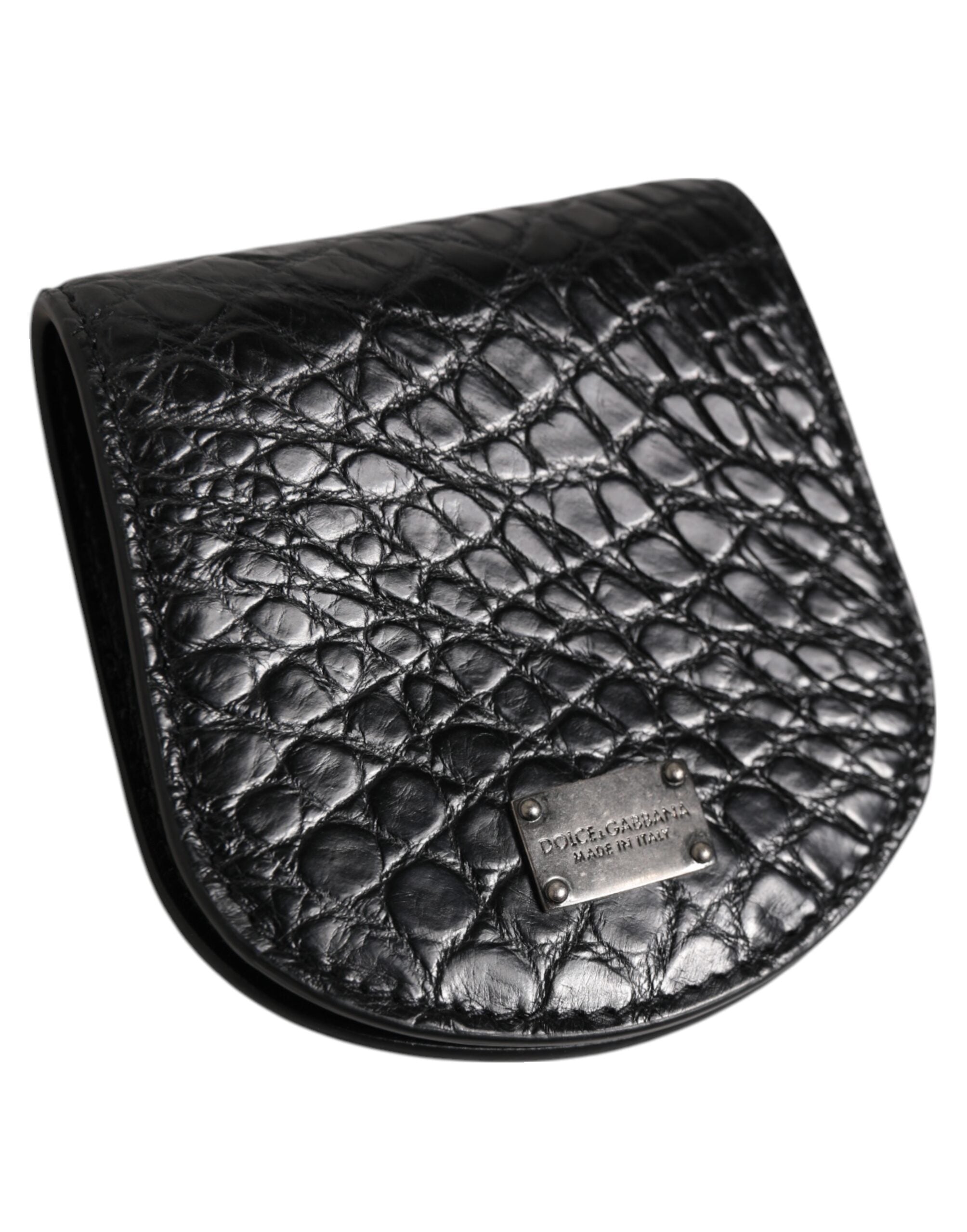 Dolce &amp; Gabbana Black Exotic Skin Coin Condom Case Holder Pocket Wallet