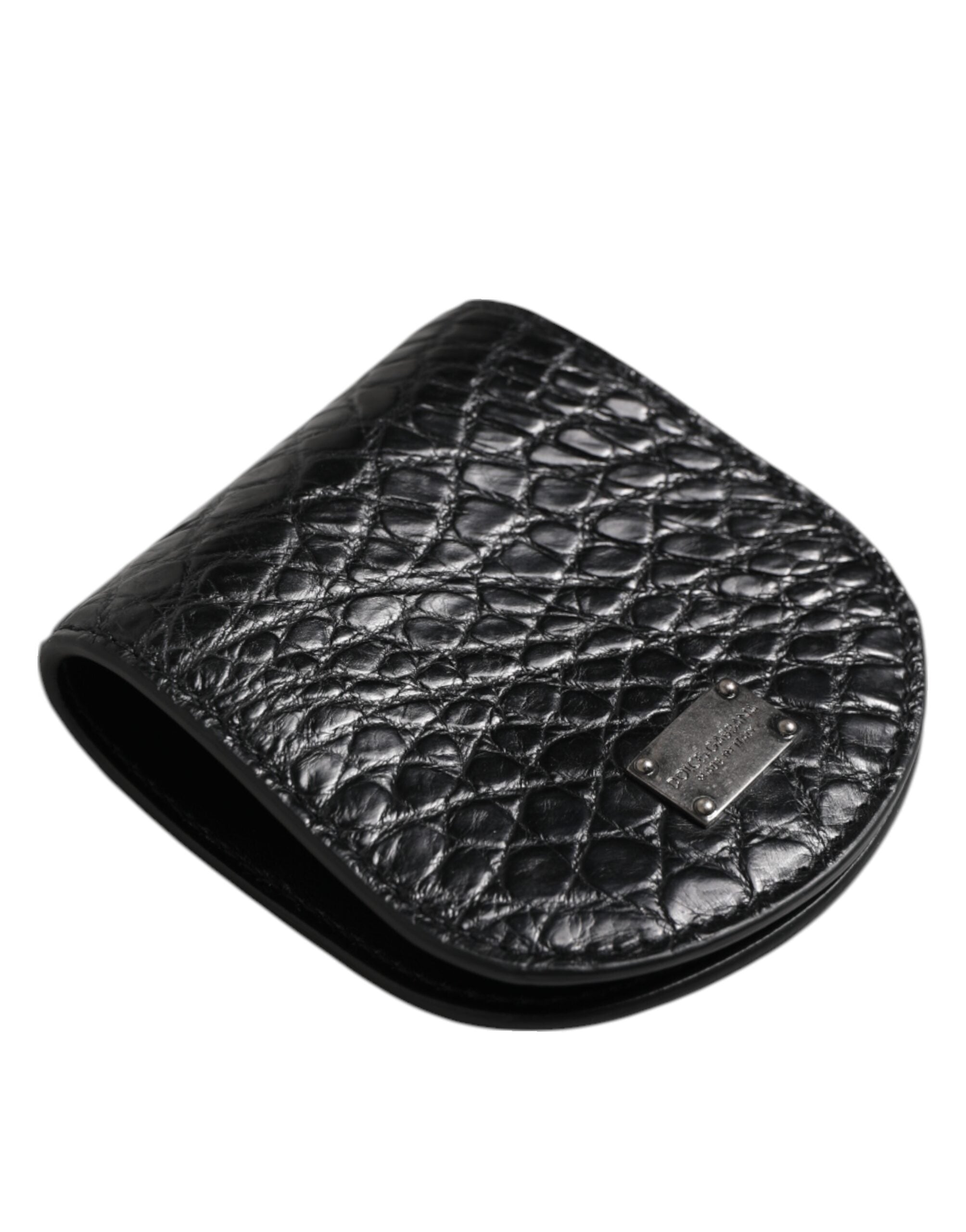 Dolce &amp; Gabbana Black Exotic Skin Coin Condom Case Holder Pocket Wallet