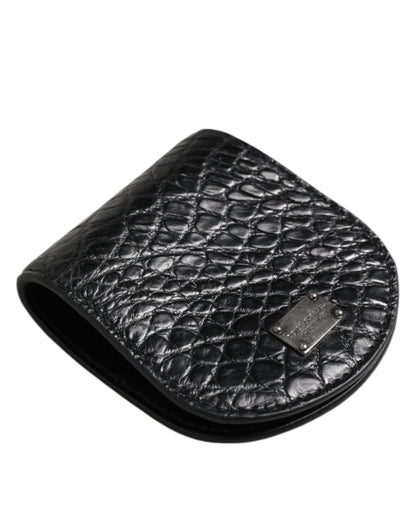 Dolce &amp; Gabbana Black Exotic Skin Coin Condom Case Holder Pocket Wallet