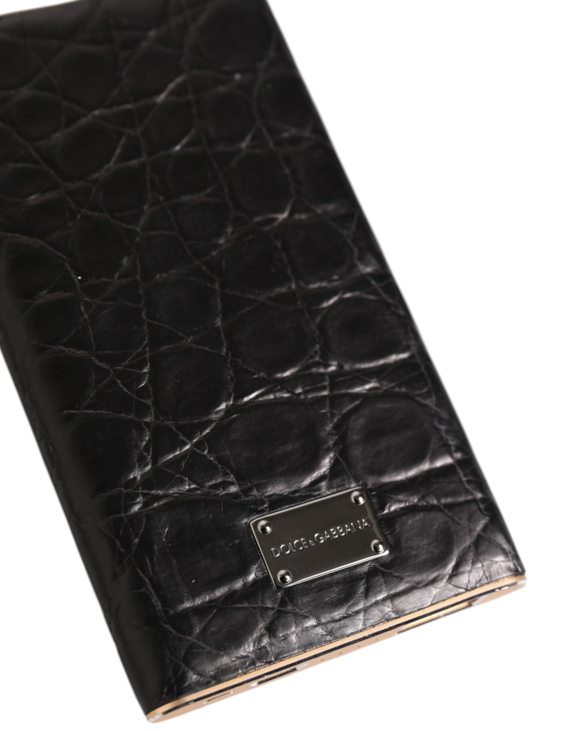 Dolce &amp; Gabbana Black Leather Exotic Skin 3000mAh Power Bank Charger USB