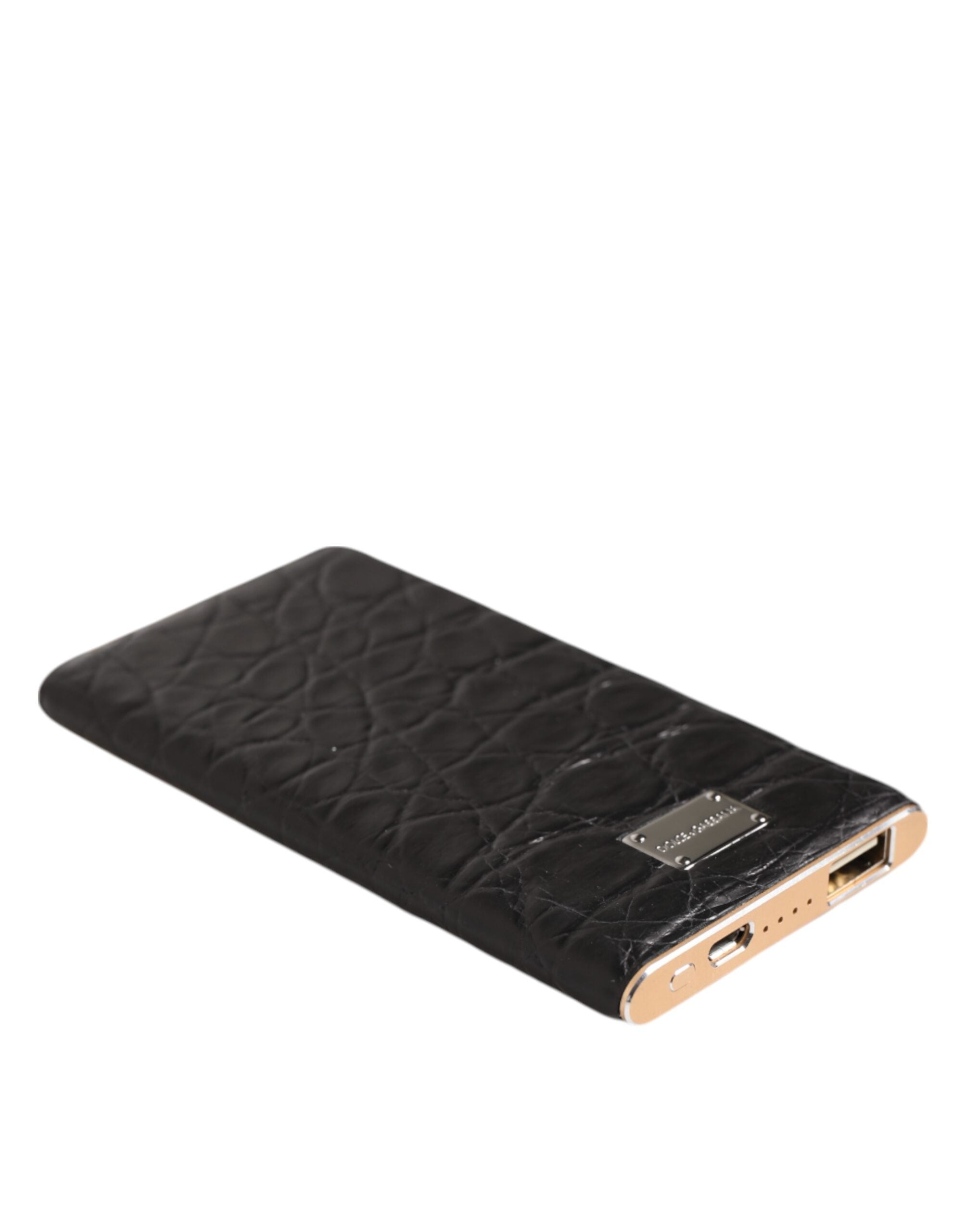 Dolce &amp; Gabbana Black Leather Exotic Skin 3000mAh Power Bank Charger USB