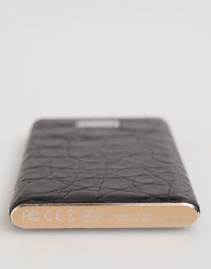 Dolce &amp; Gabbana Black Leather Exotic Skin 3000mAh Power Bank Charger USB