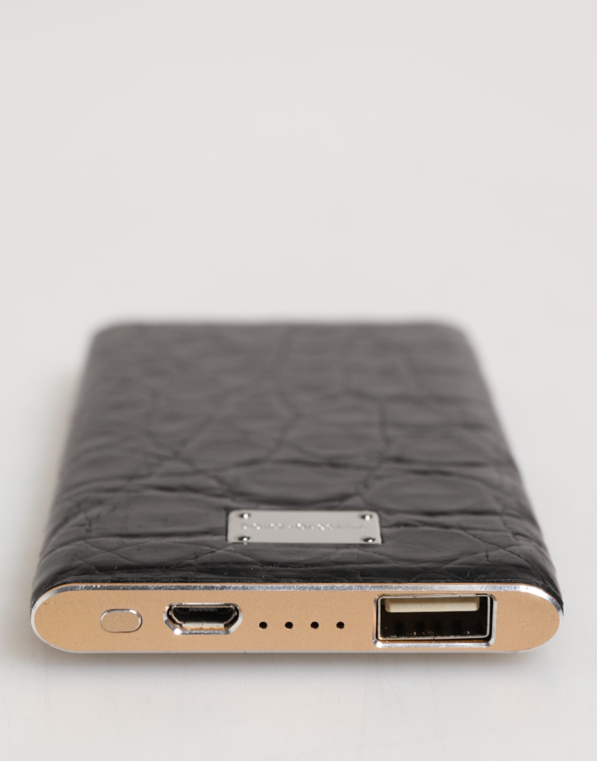 Dolce &amp; Gabbana Black Leather Exotic Skin 3000mAh Power Bank Charger USB