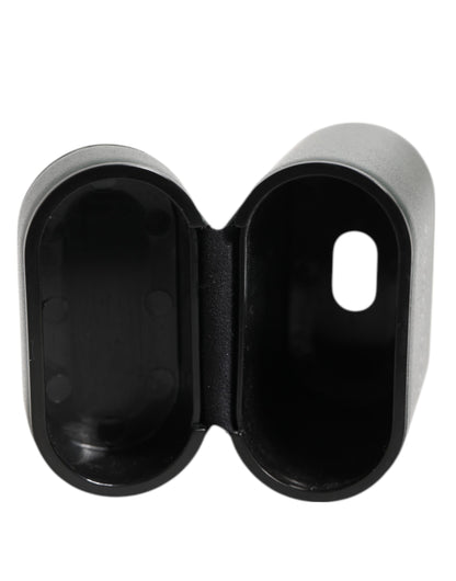 Dolce &amp; Gabbana Black Leather Logo Print Flip Holder Men Airpods Case