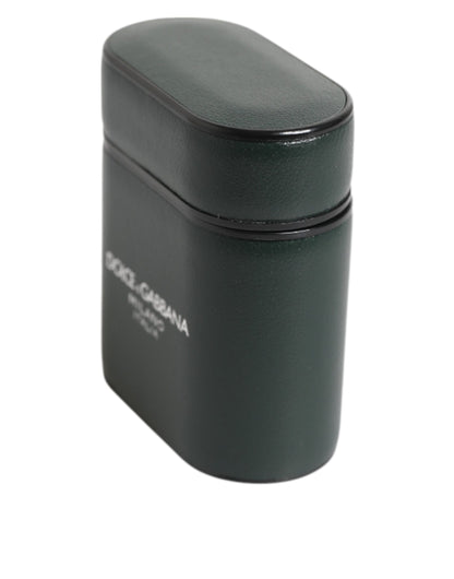 Dolce &amp; Gabbana Black Leather Logo Print Flip Holder Men Airpods Case