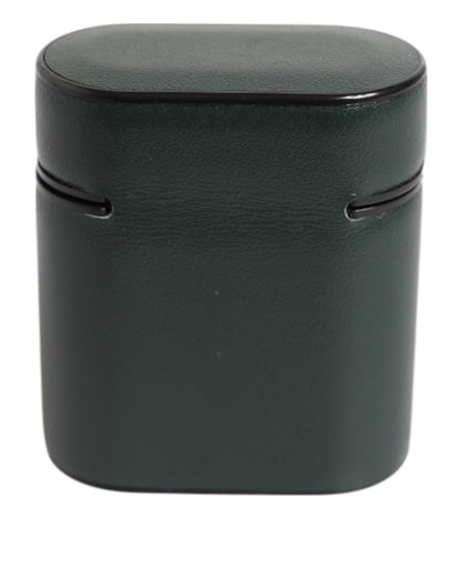 Dolce &amp; Gabbana Black Leather Logo Print Flip Holder Men Airpods Case