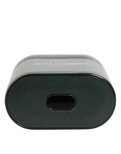 Dolce &amp; Gabbana Black Leather Logo Print Flip Holder Men Airpods Case