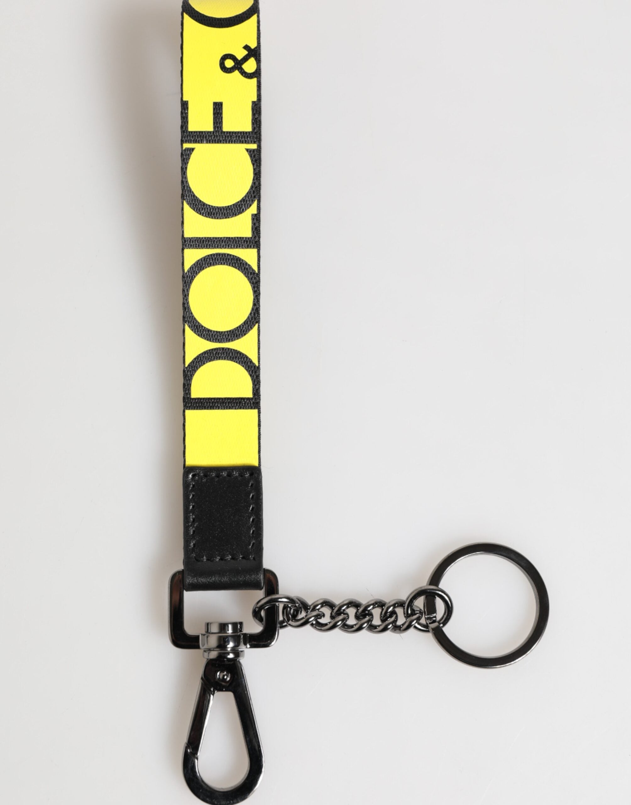 Dolce &amp; Gabbana Yellow Logo Nylon Silver Brass Holder Keychain Keyring
