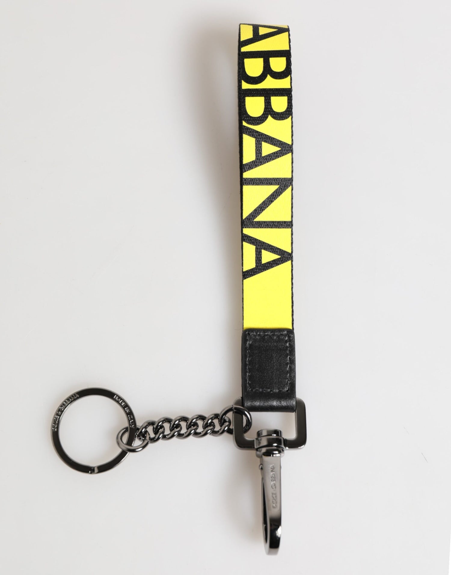 Dolce &amp; Gabbana Yellow Logo Nylon Silver Brass Holder Keychain Keyring