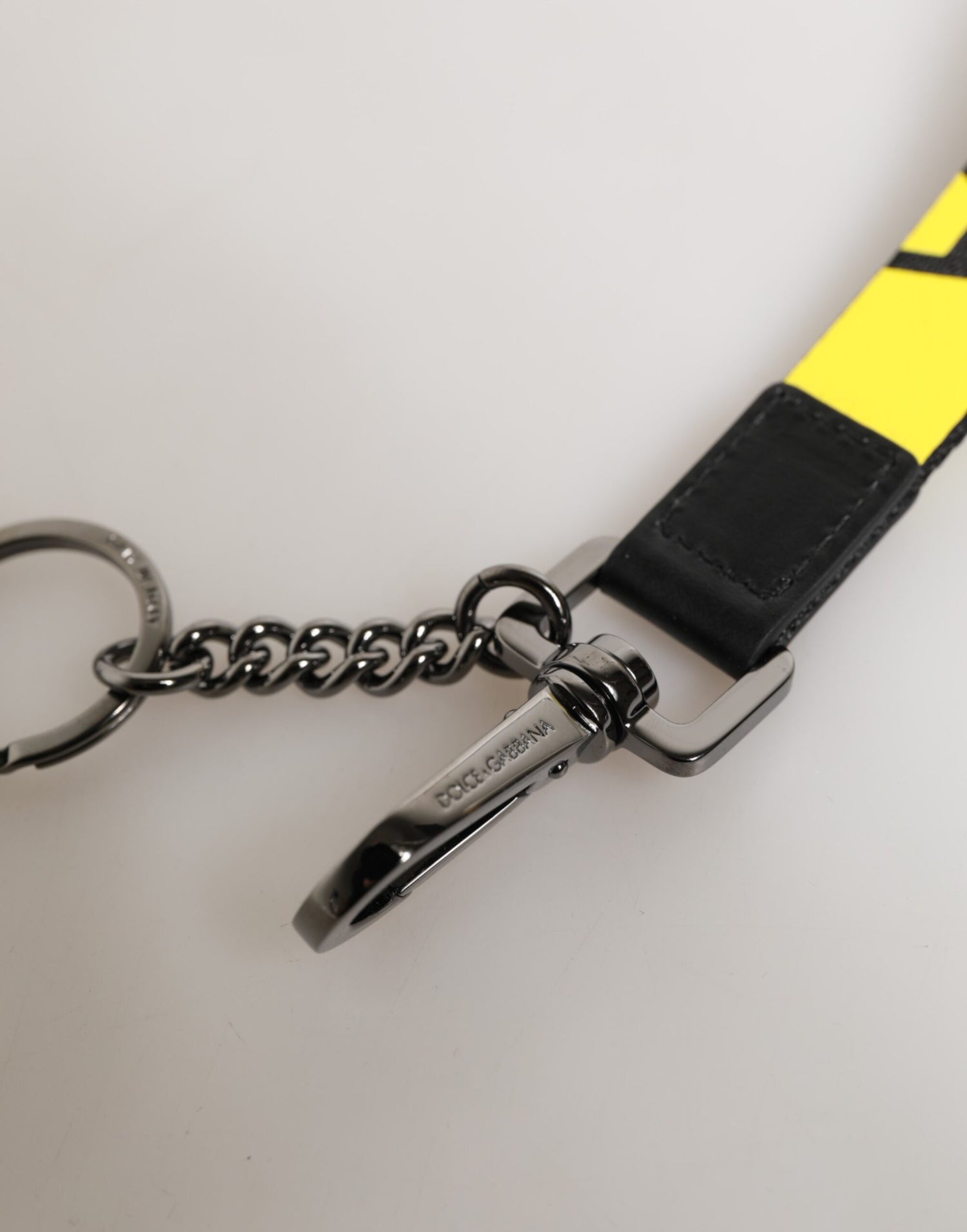 Dolce &amp; Gabbana Yellow Logo Nylon Silver Brass Holder Keychain Keyring