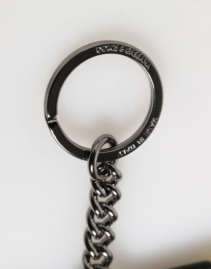 Dolce &amp; Gabbana Yellow Logo Nylon Silver Brass Holder Keychain Keyring