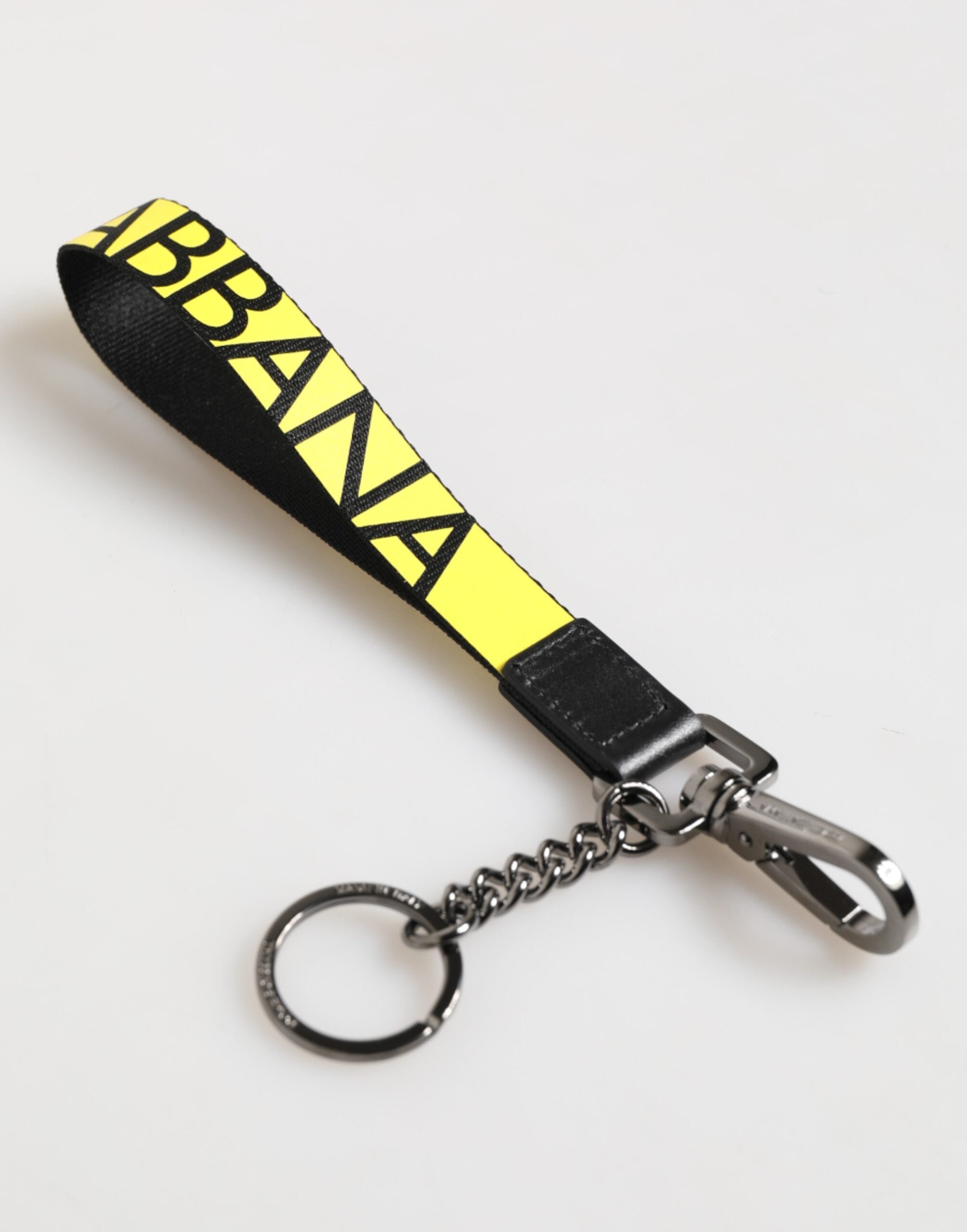 Dolce &amp; Gabbana Yellow Logo Nylon Silver Brass Holder Keychain Keyring