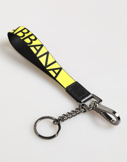 Dolce &amp; Gabbana Yellow Logo Nylon Silver Brass Holder Keychain Keyring