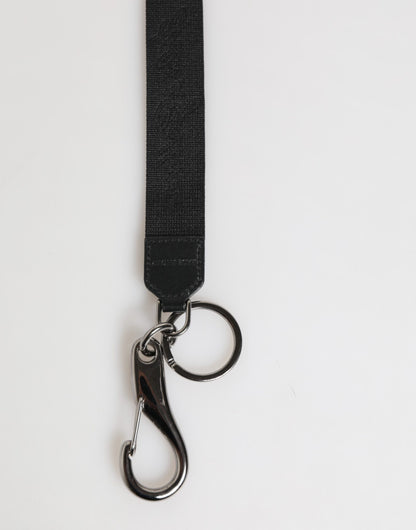 Dolce &amp; Gabbana Black Yellow Polyester DG Logo Silver Keychain Keyring