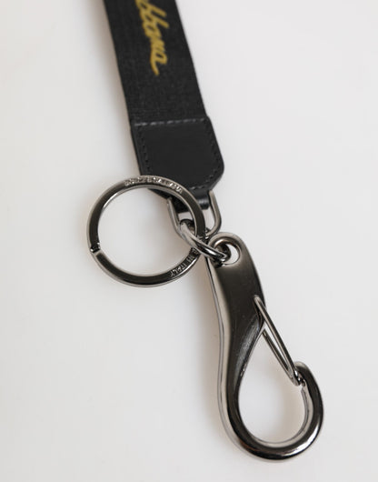 Dolce &amp; Gabbana Black Yellow Polyester DG Logo Silver Keychain Keyring