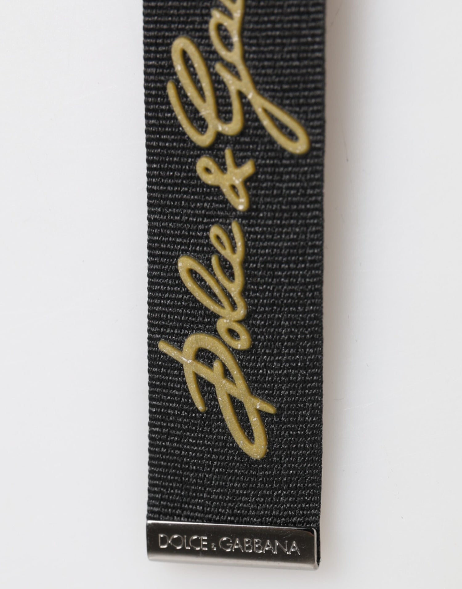 Dolce &amp; Gabbana Black Yellow Polyester DG Logo Silver Keychain Keyring