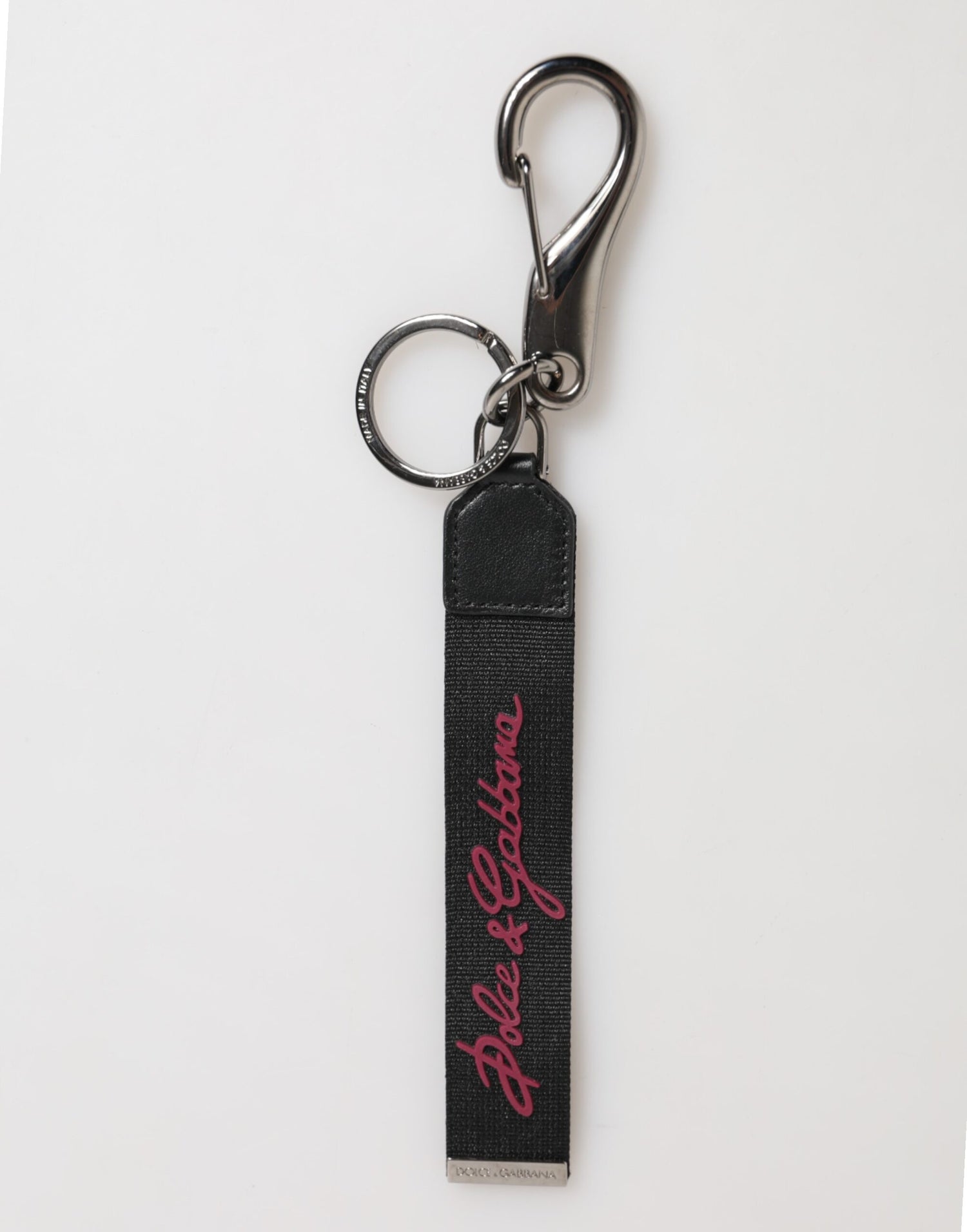 Dolce &amp; Gabbana Black Red Polyester DG Logo Silver Men Keychain Keyring
