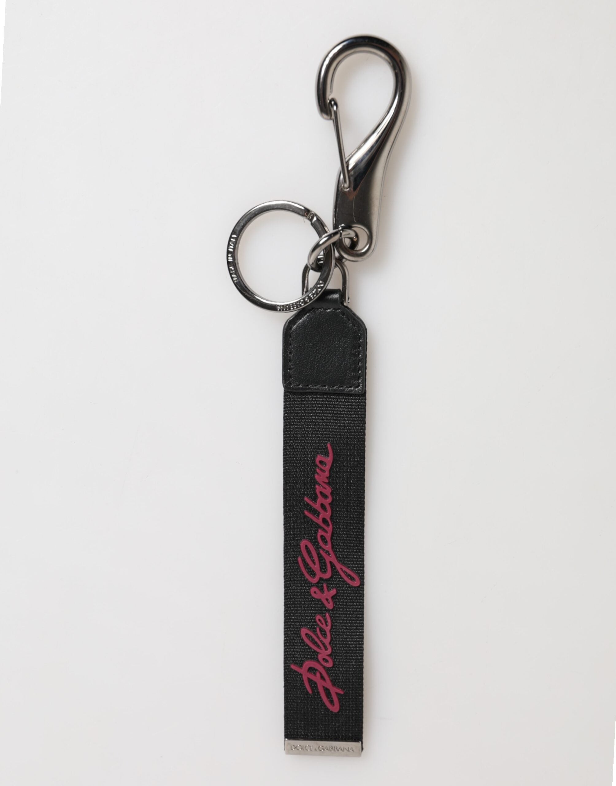 Dolce &amp; Gabbana Black Red Polyester DG Logo Silver Men Keychain Keyring
