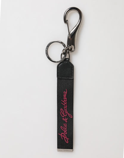 Dolce &amp; Gabbana Black Red Polyester DG Logo Silver Men Keychain Keyring