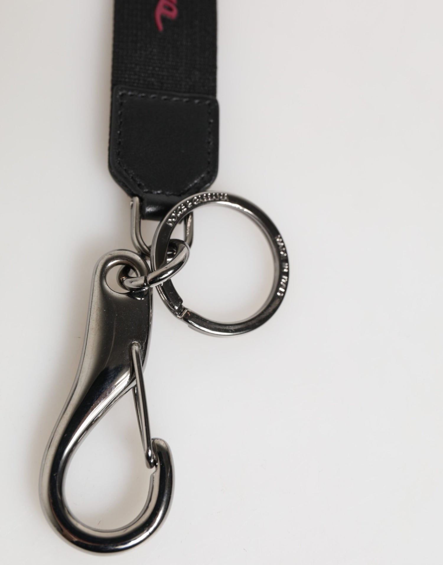 Dolce &amp; Gabbana Black Red Polyester DG Logo Silver Men Keychain Keyring