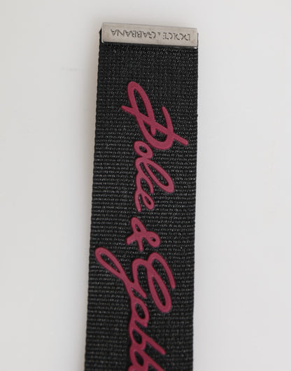 Dolce &amp; Gabbana Black Red Polyester DG Logo Silver Men Keychain Keyring