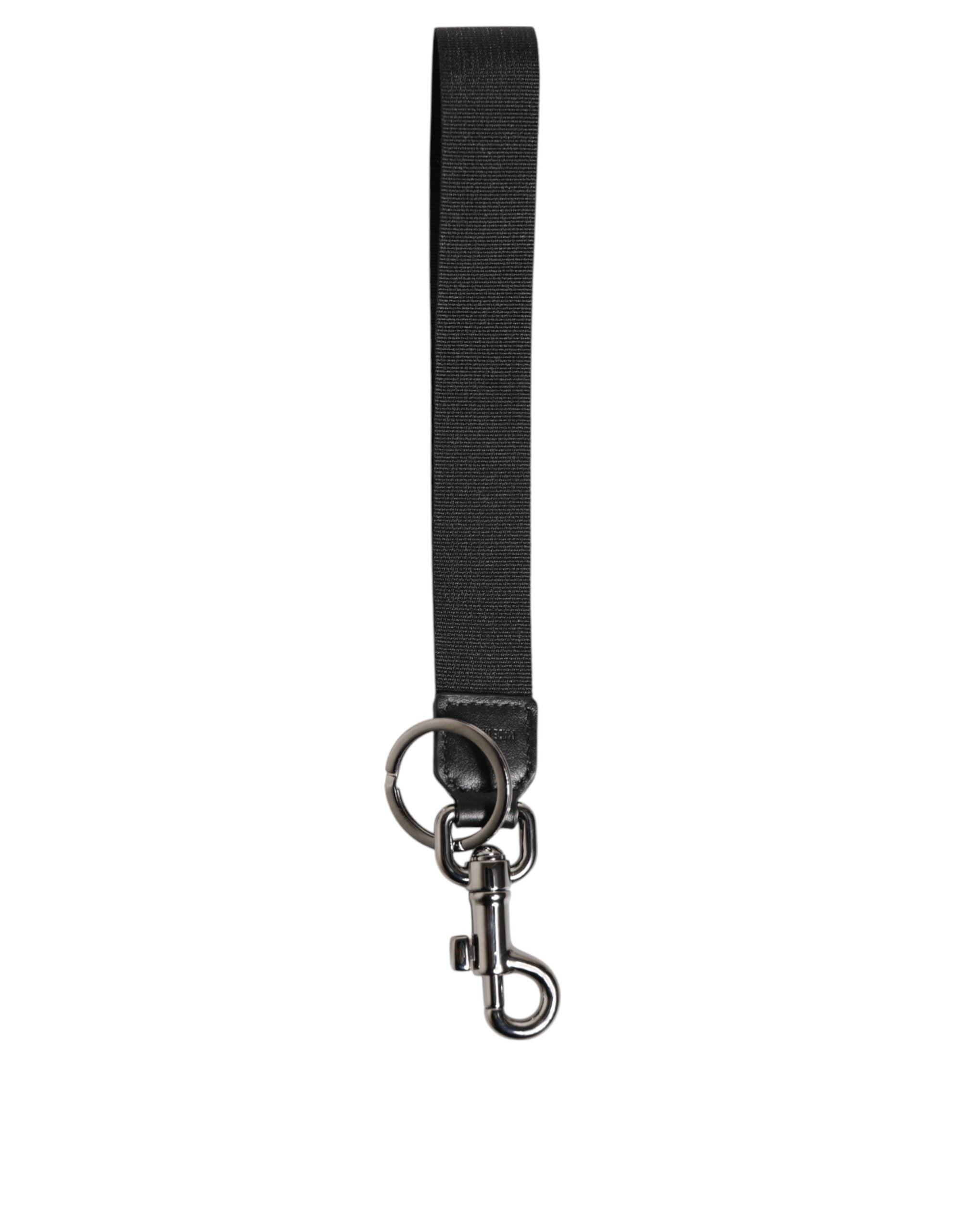 Dolce &amp; Gabbana Black Red DG Logo Polyester Silver Men Keychain Keyring