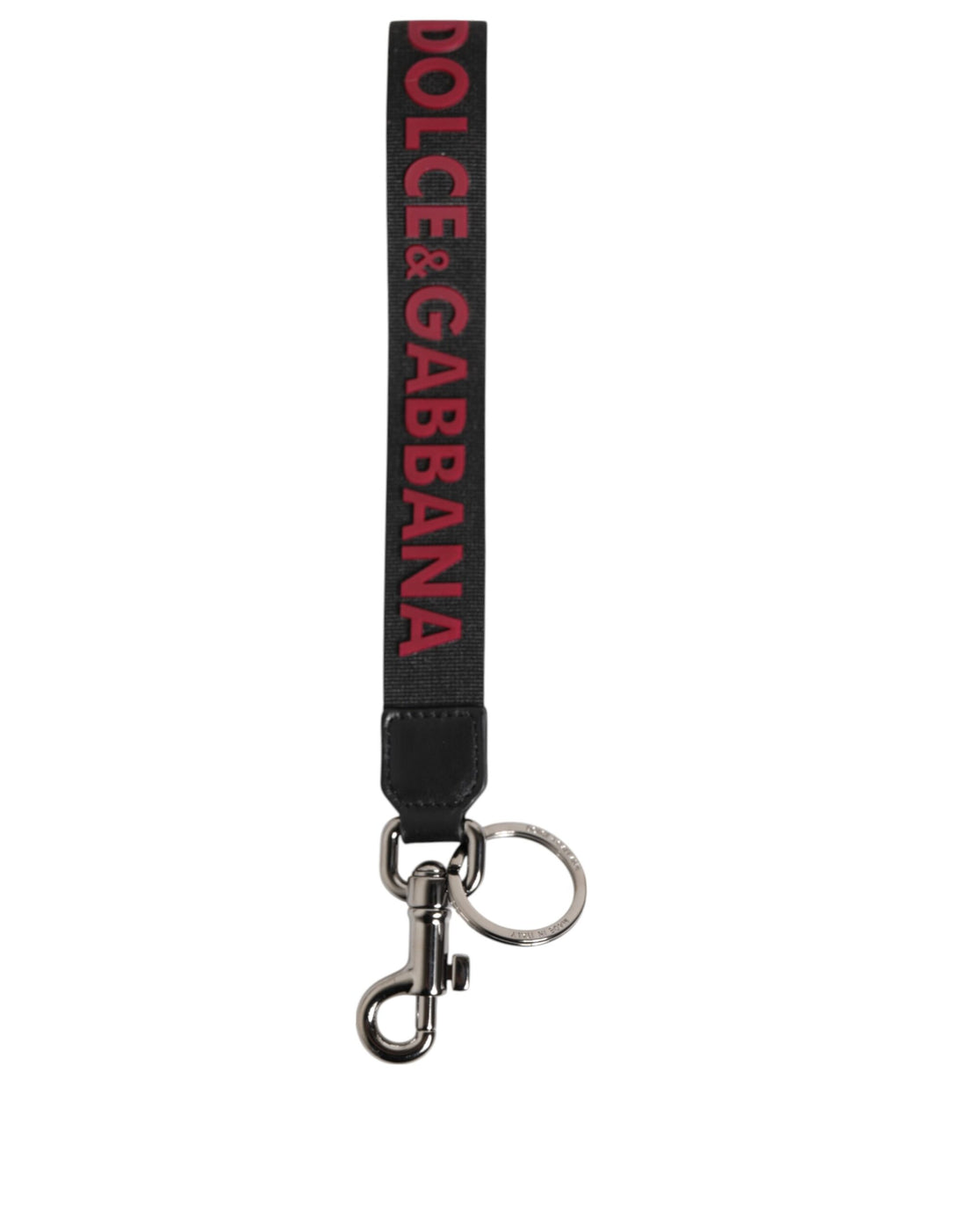 Dolce &amp;amp; Gabbana Svart Röd DG Logo Polyester Silver Herr Nyckelring Nyckelring