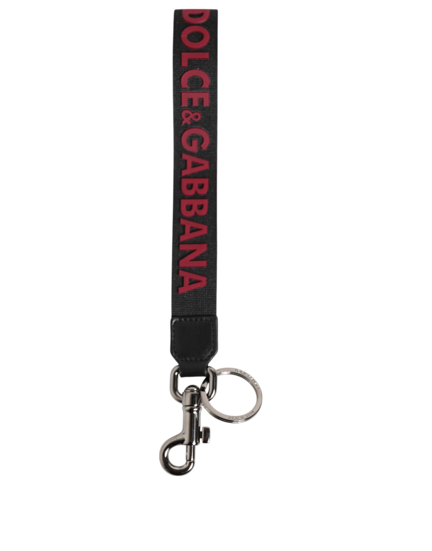 Dolce &amp; Gabbana Black Red DG Logo Polyester Silver Men Keychain Keyring