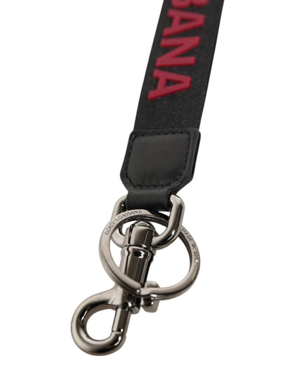 Dolce &amp; Gabbana Black Red DG Logo Polyester Silver Men Keychain Keyring
