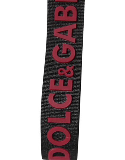 Dolce &amp; Gabbana Black Red DG Logo Polyester Silver Men Keychain Keyring