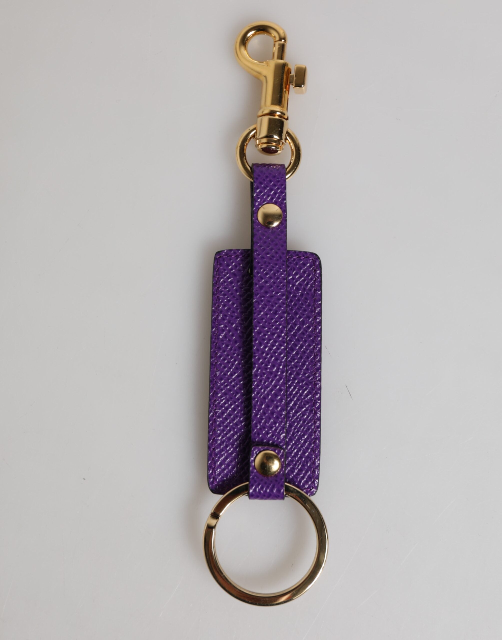 Dolce &amp; Gabbana Purple DG Logo Leather Gold Tone Metal Keyring Keychain