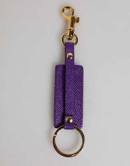 Dolce &amp; Gabbana Purple DG Logo Leather Gold Tone Metal Keyring Keychain