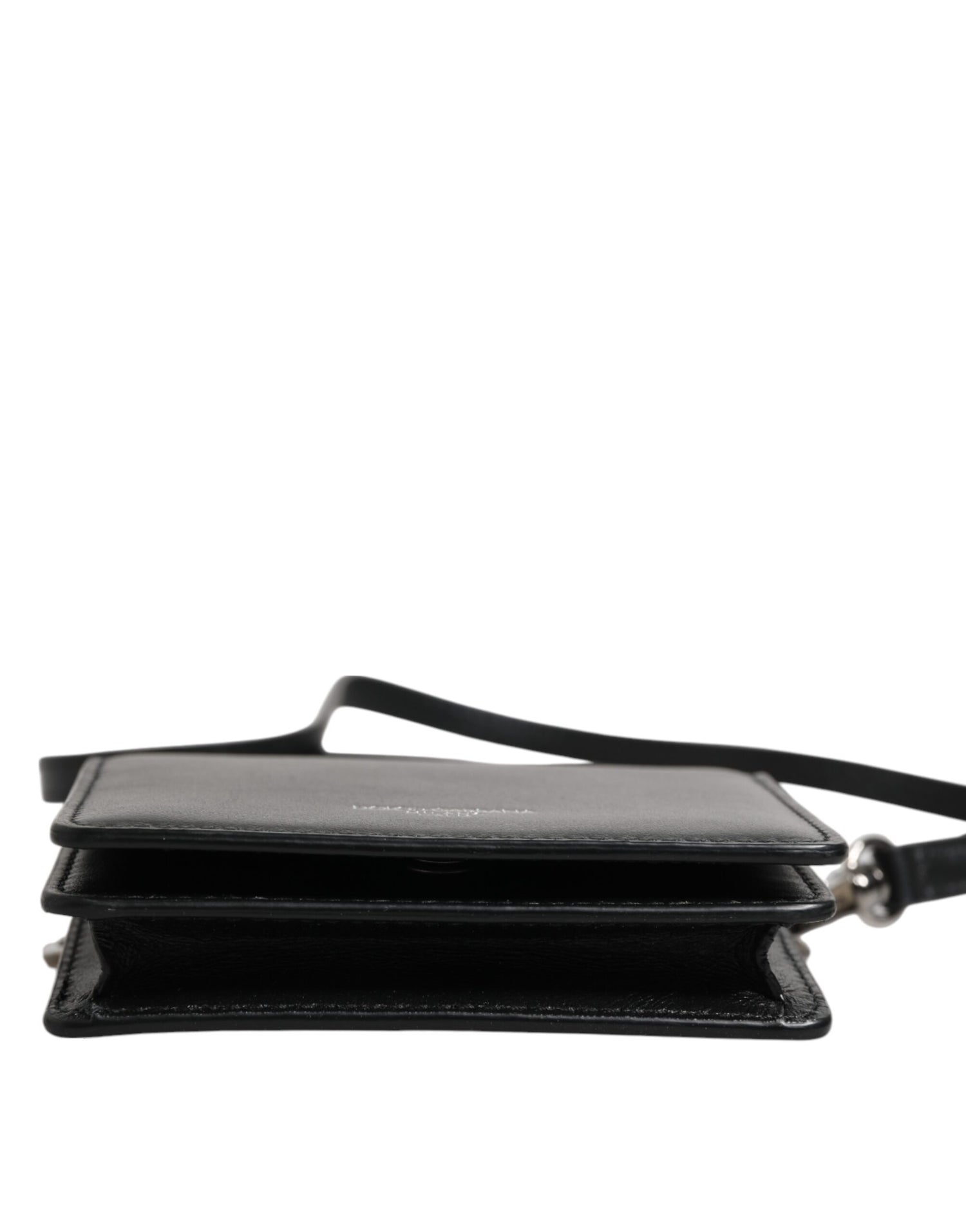 Dolce &amp; Gabbana Black Leather Bifold Card Holder Crossbody Men Borse Bag