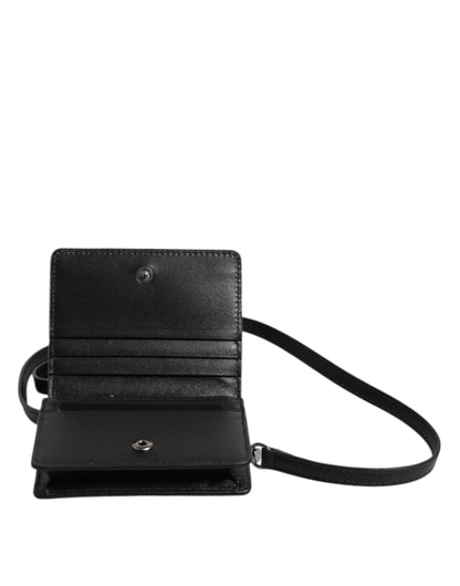 Dolce &amp; Gabbana Black Leather Bifold Card Holder Crossbody Men Borse Bag