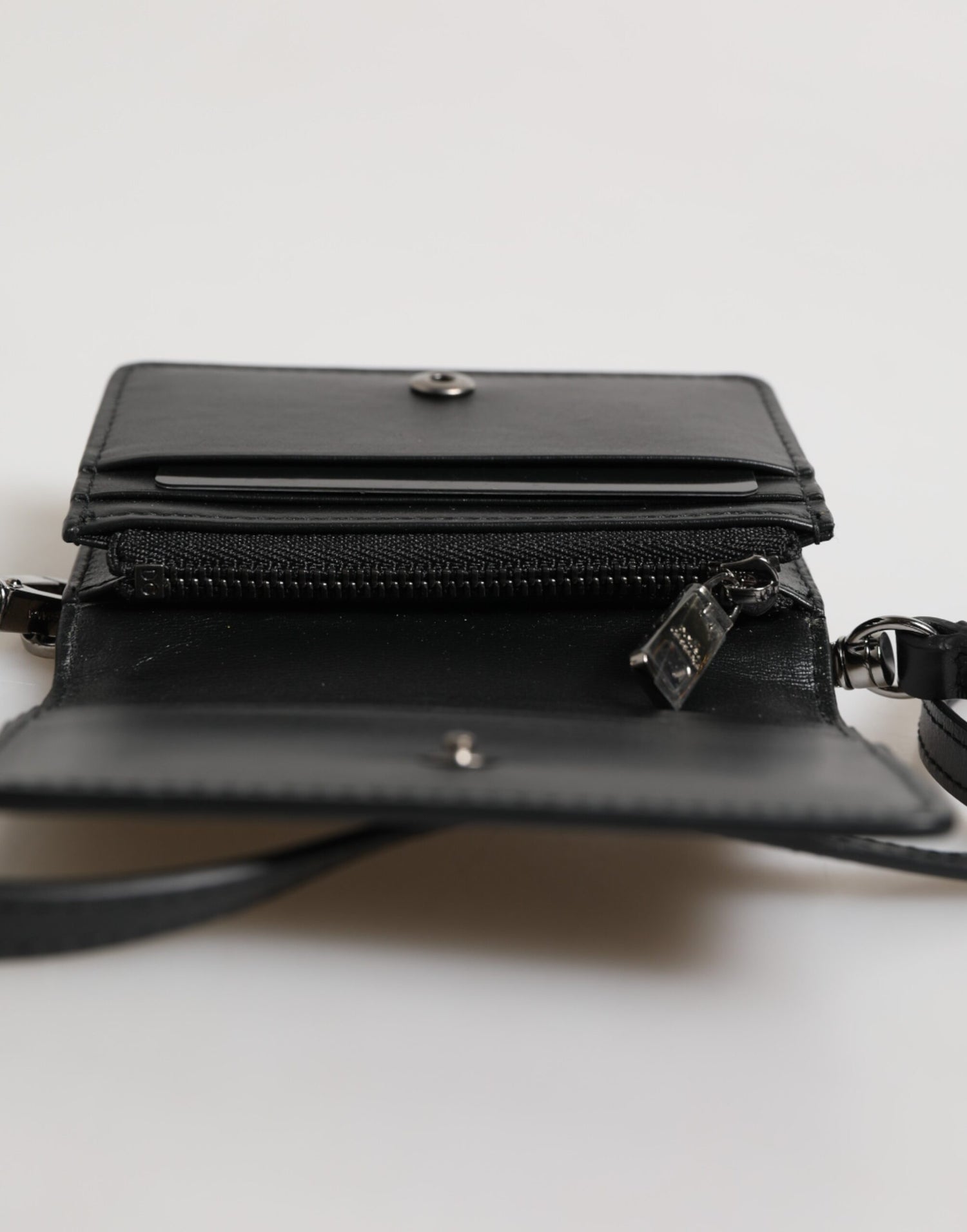 Dolce &amp; Gabbana Black Leather Bifold Card Holder Crossbody Men Borse Bag