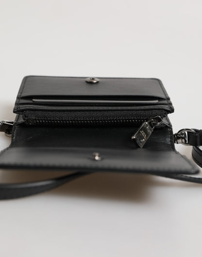 Dolce &amp; Gabbana Black Leather Bifold Card Holder Crossbody Men Borse Bag