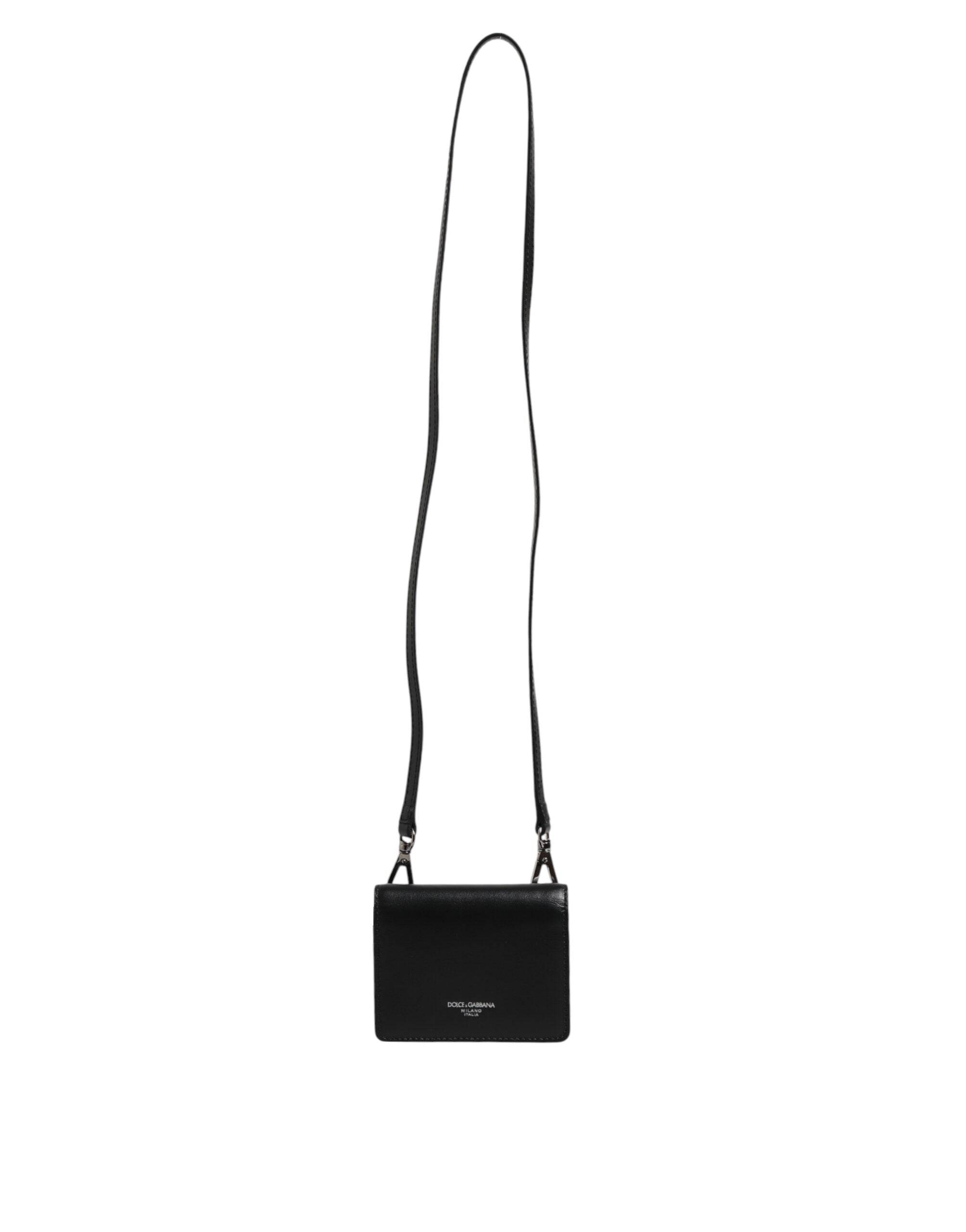 Dolce &amp; Gabbana Black Leather Bifold Card Holder Crossbody Men Borse Bag