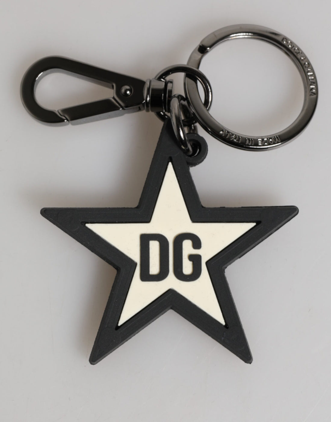 Dolce &amp;amp; Gabbana Vit Svart DG Logo Star Gummi Herrnyckelring Nyckelring