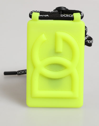 Dolce &amp; Gabbana Yellow Green Rubber DG Embossed Adjustable Badge Holder