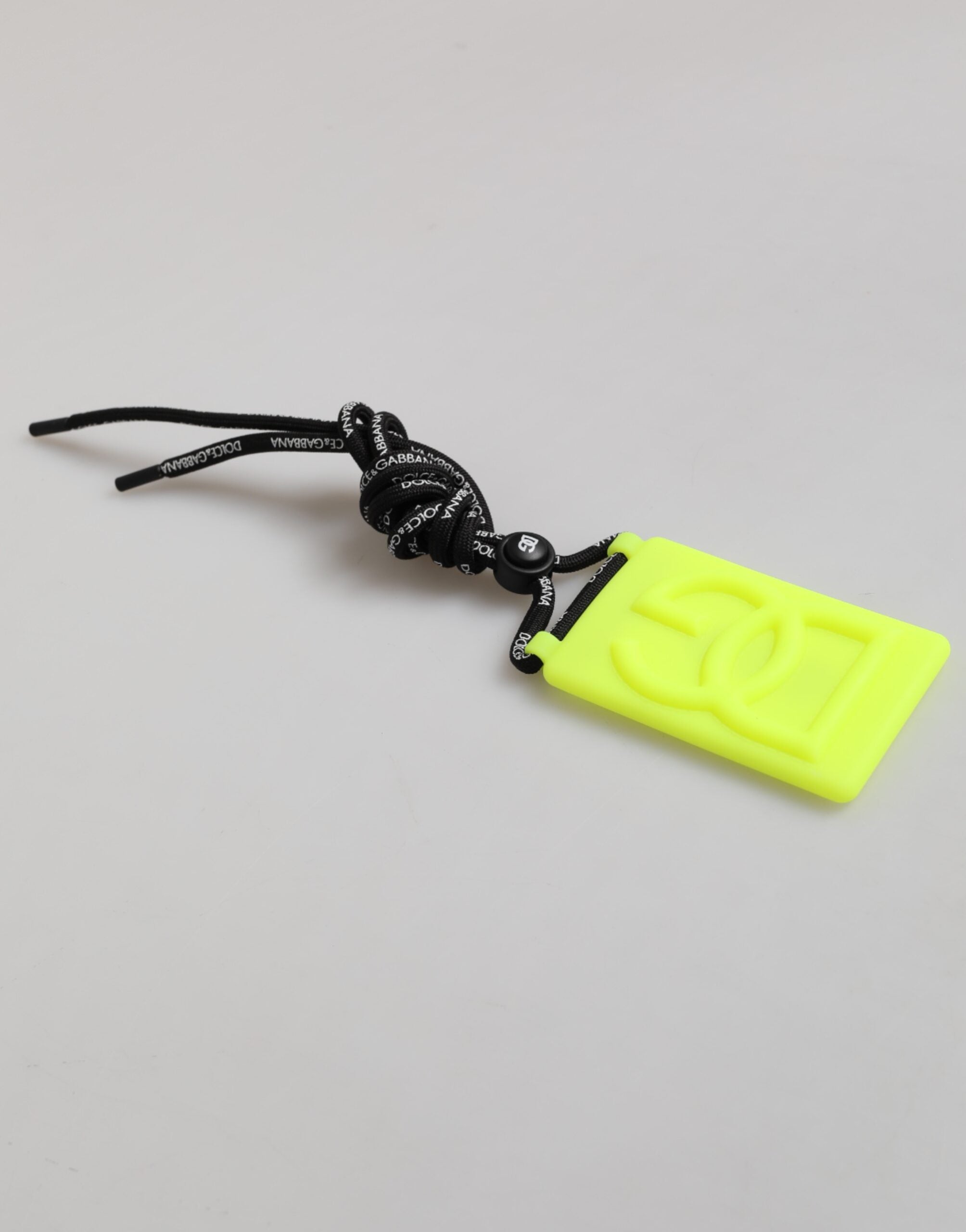 Dolce &amp; Gabbana Yellow Green Rubber DG Embossed Adjustable Badge Holder