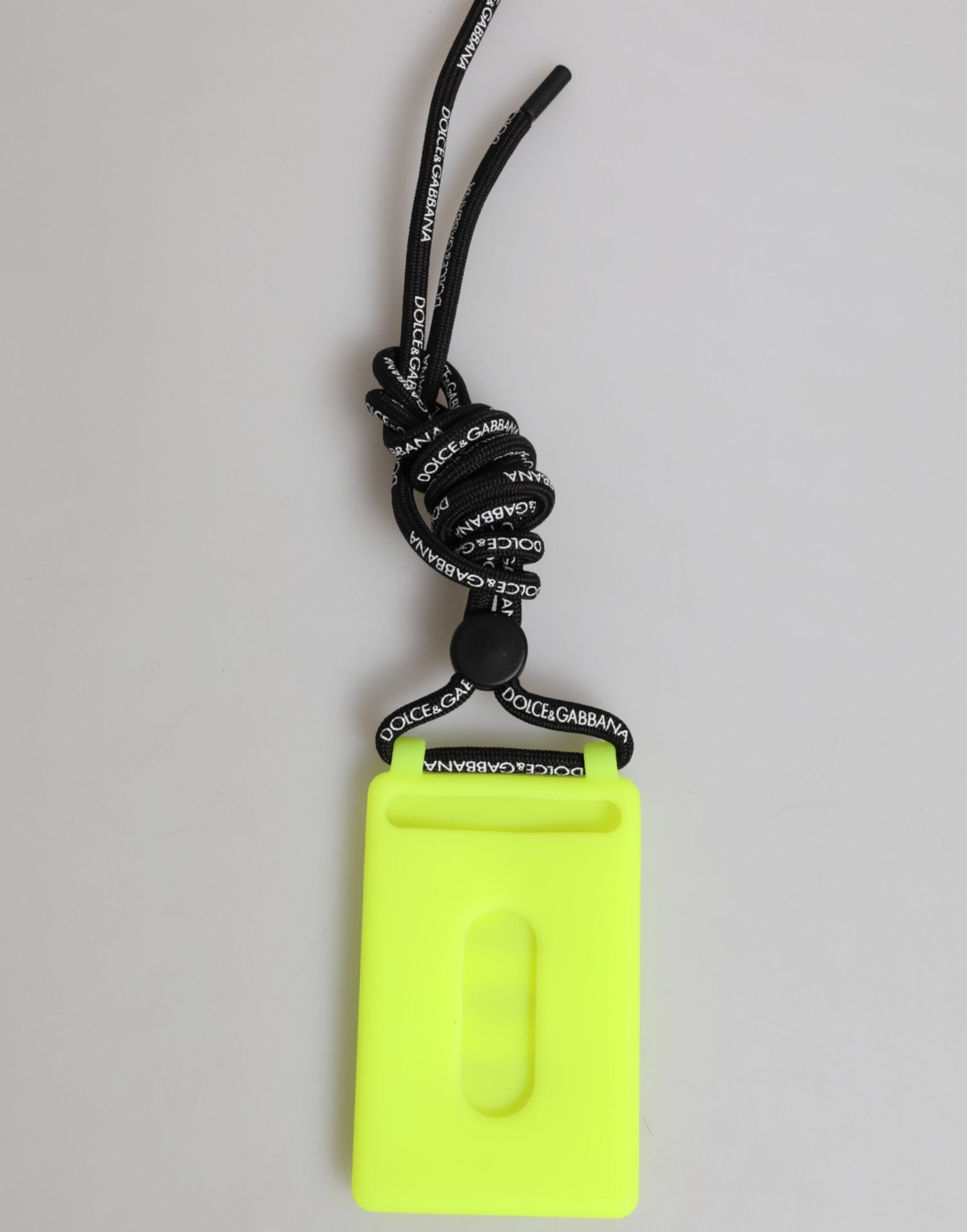 Dolce &amp; Gabbana Yellow Green Rubber DG Embossed Adjustable Badge Holder