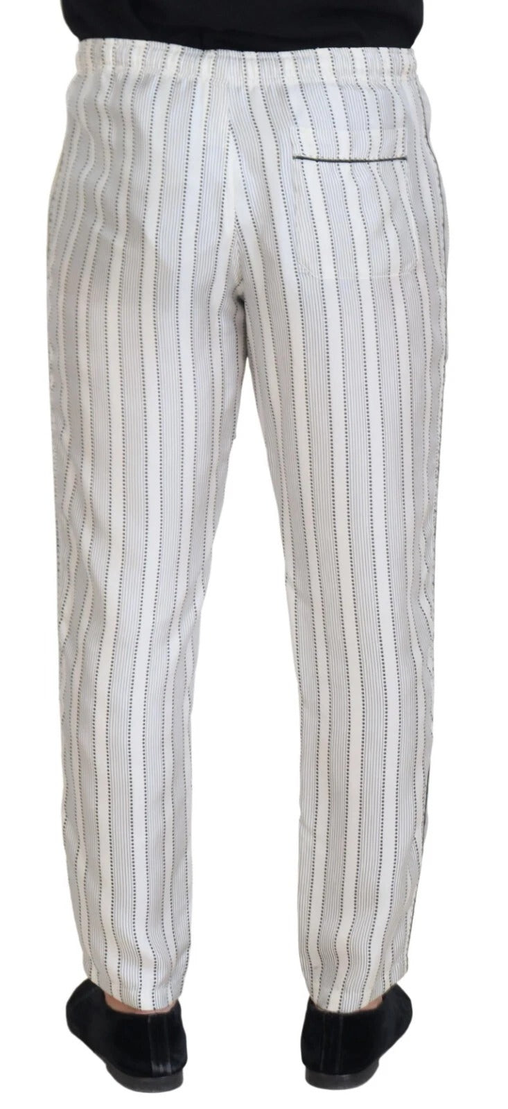 Dolce &amp; Gabbana White Stripes Silk Lounge Trouser Pants