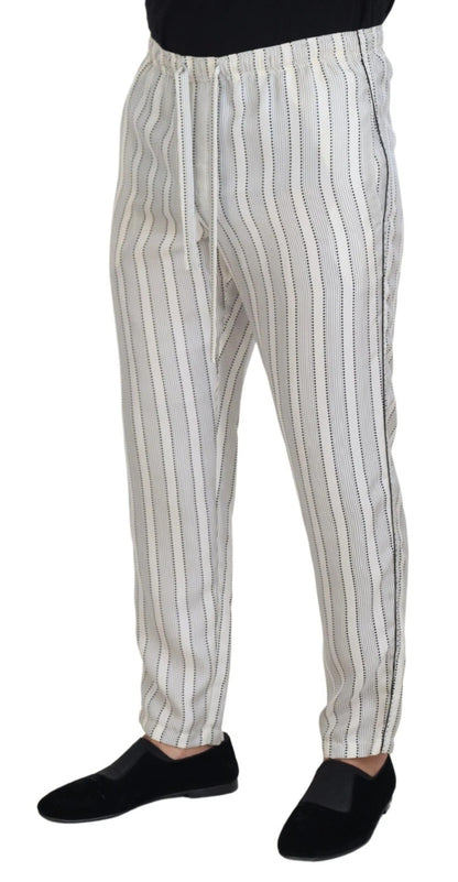 Dolce &amp; Gabbana White Stripes Silk Lounge Trouser Pants