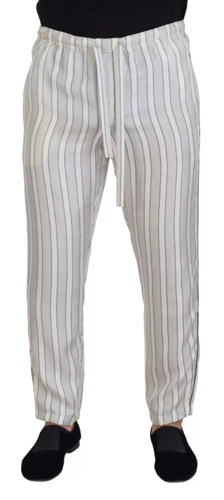 Dolce &amp; Gabbana White Stripes Silk Lounge Trouser Pants