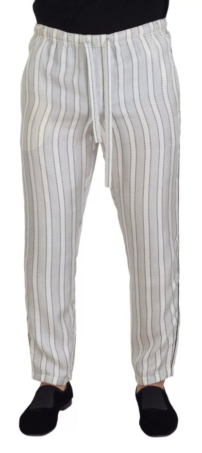 Dolce &amp; Gabbana White Stripes Silk Lounge Trouser Pants