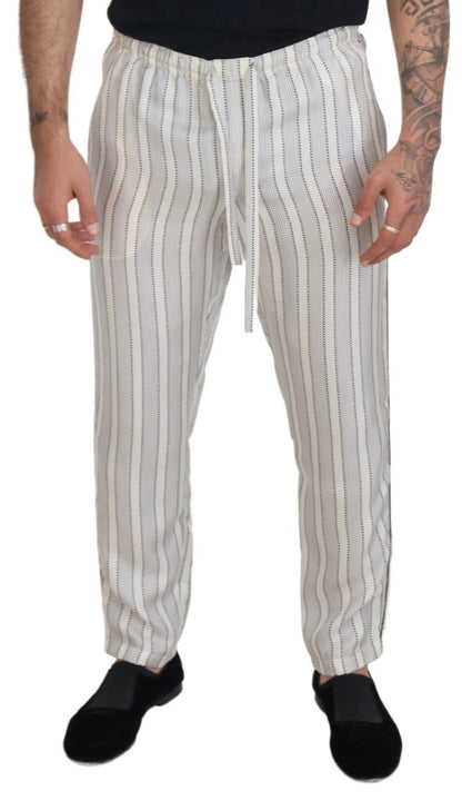 Dolce &amp; Gabbana White Stripes Silk Lounge Trouser Pants