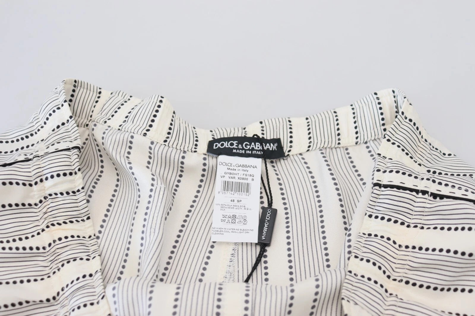 Dolce &amp; Gabbana White Stripes Silk Lounge Trouser Pants